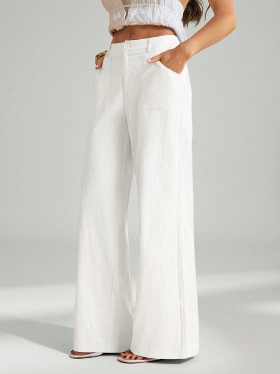 Pants - White Casual Women's Washed Low Waist Straight Pants